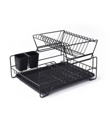 Drainer-dryer for plates and utensils standing black mat with plastic tray