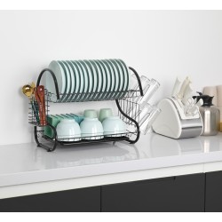 Dish rack wih 2-levels with plastic tray, black Dish rack wih 2-levels with plastic tray, black