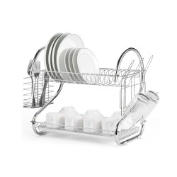 Dish rack wih 2-levels with plastic tray, chome
