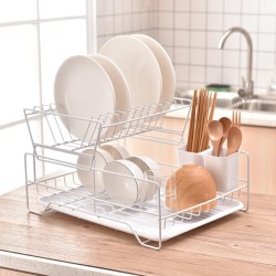 Drainer-dryer for dishes and utensils standing white mat with plastic tray