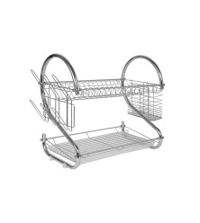 Dish rack wih 2-levels with plastic tray, chome
