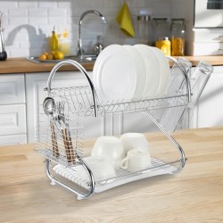 Dish rack wih 2-levels with plastic tray, chome
