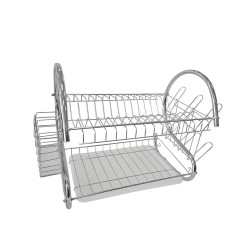 Dish rack wih 2-levels with plastic tray, chome