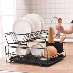 Drainer-dryer for plates and utensils standing black mat with plastic tray Drainer-dryer for plates and utensils standing black mat with plastic tray