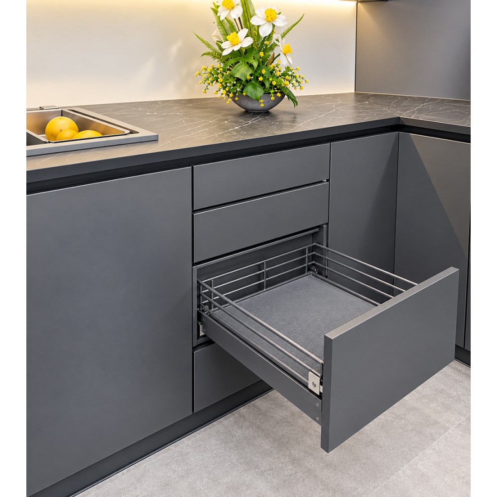 Drawer with solid bottom and smooth retracting, Premium, graphite