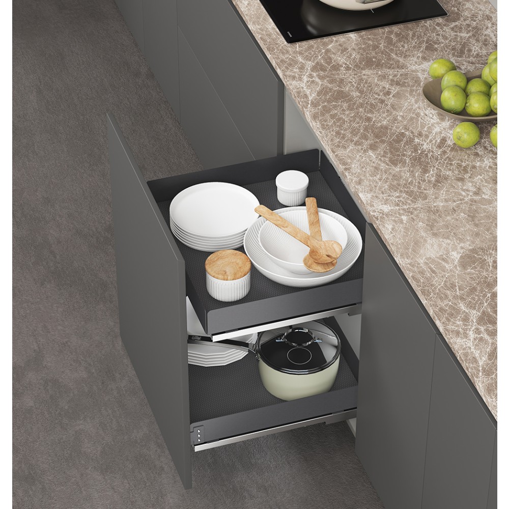 Drawer with solid bottom and soft closing, M-Box, graphite