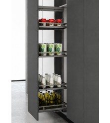 High mechanism-Column with 4 baskets to be built into a cabinet 400 mm, with smooth closing, with solid bottoms, Premium, graphite H 1270-1570 mm