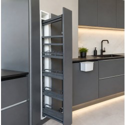 High mechanism-Column with 4 baskets to be built into a cabinet 400 mm, with smooth closing, with solid bottoms, Premium, graphite H 1270-1570 mm High mechanism-Column with 4 baskets to be built into a cabinet 400 mm, with smooth closing, with solid bottoms, Premium, graphite H 1270-1570 mm