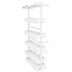 Pull-out larder unit with 5 baskets for 200 mm cabinet, soft-close, solid bases, M-Box, matte white, height 1560–1890 mm